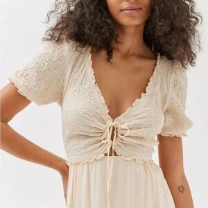 Urban Outfitters Beige Textured tie front cut out bohemian mini dress